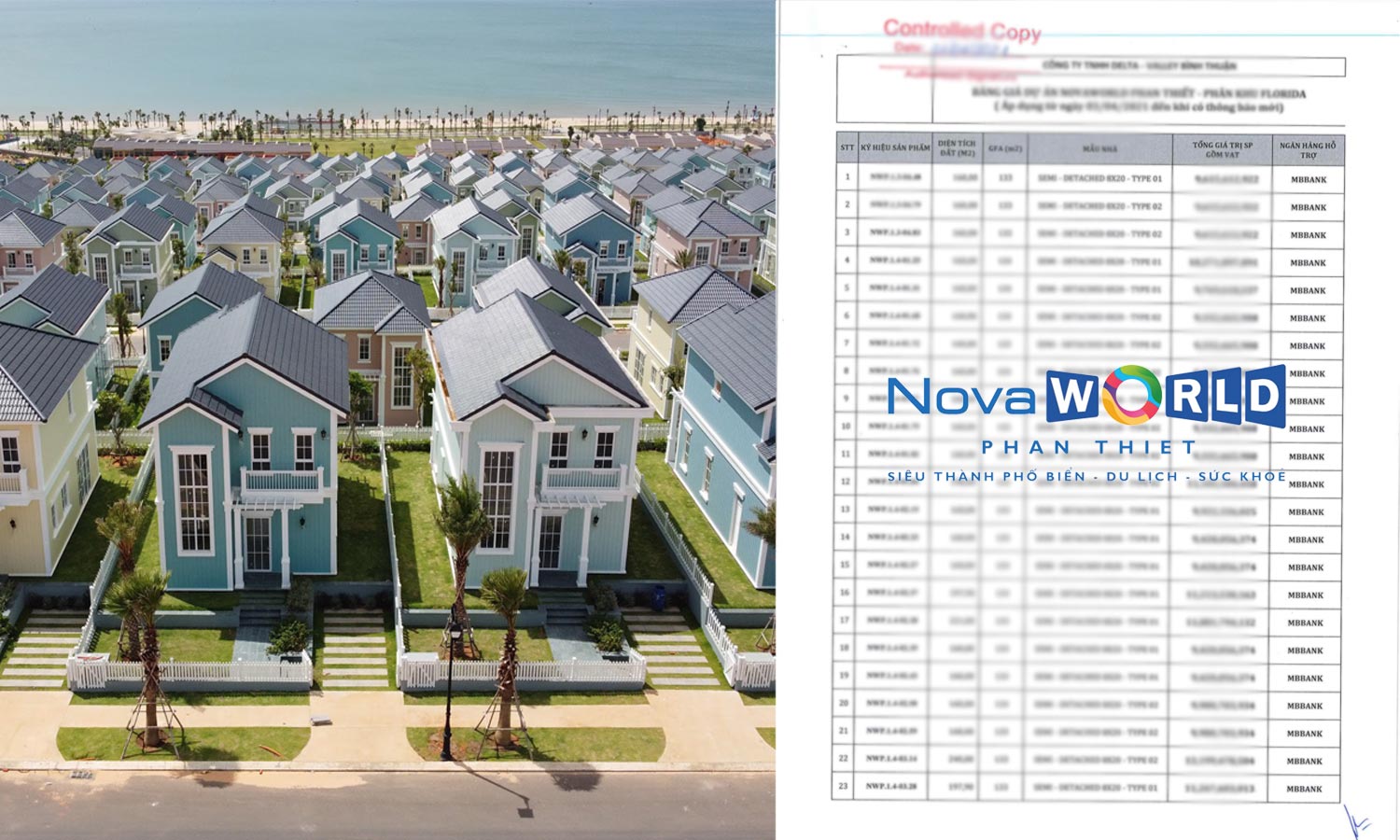 Giá bán NovaWorld Phan Thiết Novaland - Bảng Giá